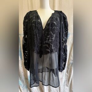 Rachel Comey Bacchus Embroidered Mesh Puff Sleeve Blouse - Black - Size 4